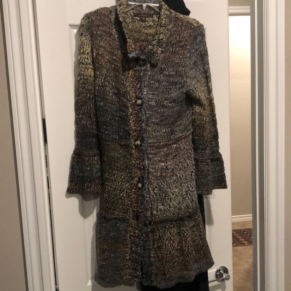 FEVER Charcoal multi color button down sweater cover up